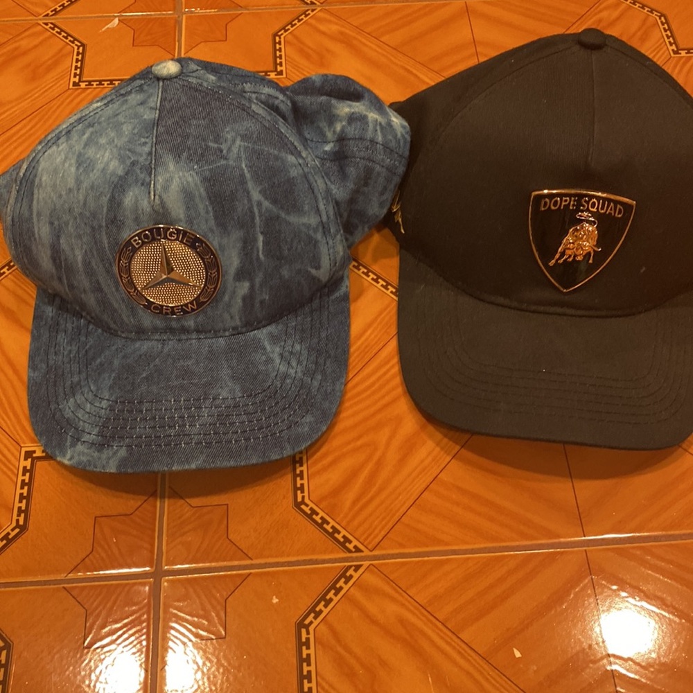 Set of 2 Men’s Baseball Caps, Colors: Black and Denim Blue - Lambo & Mercedes